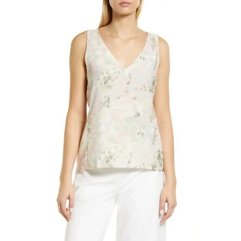 NORDSTROM V-neck Tank Top In Grey- Green Batina Print XL NWT